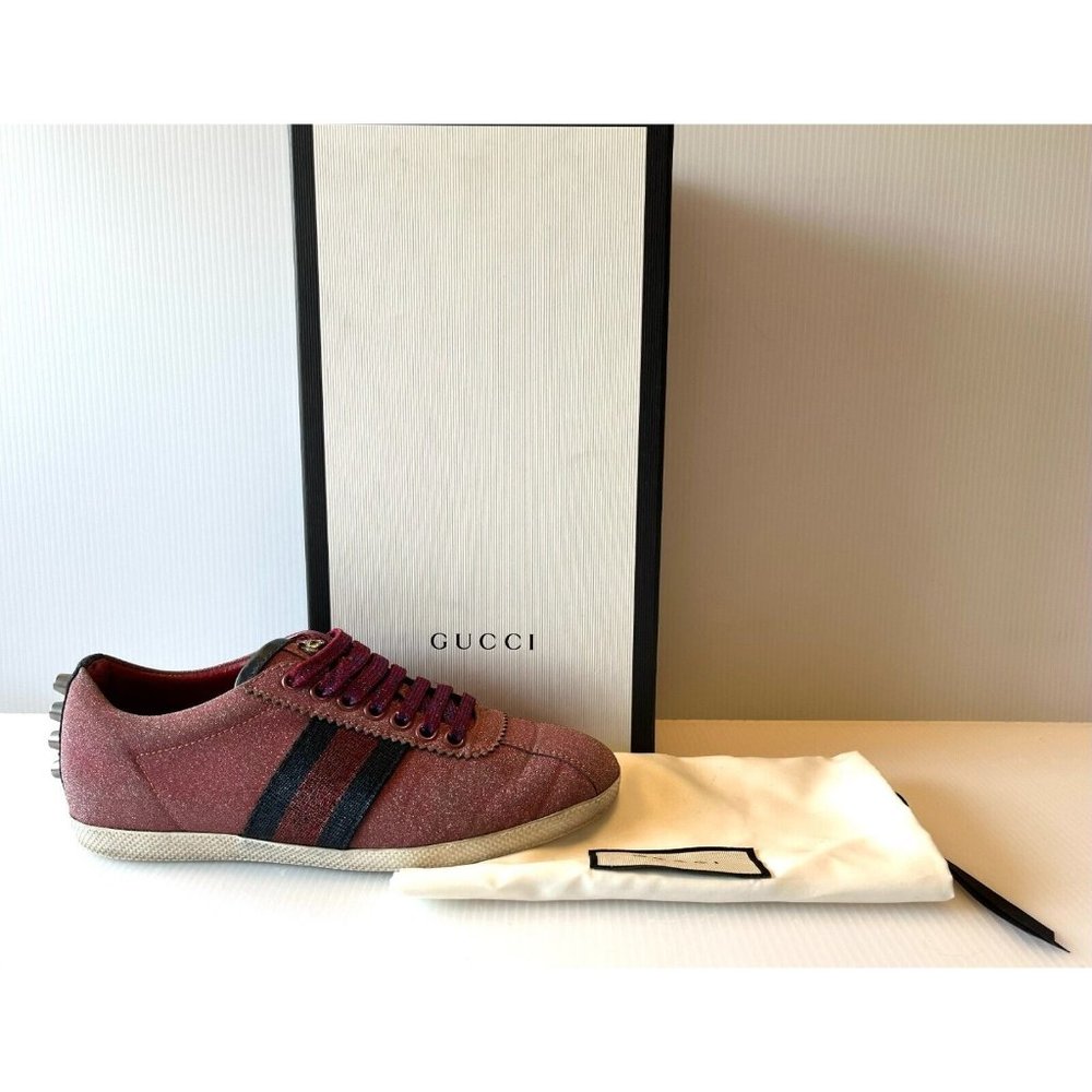Gucci Pink Glitter Striped "Bambi" Lace-Up Sneakers, Size 5 (US) 35 (EU)
